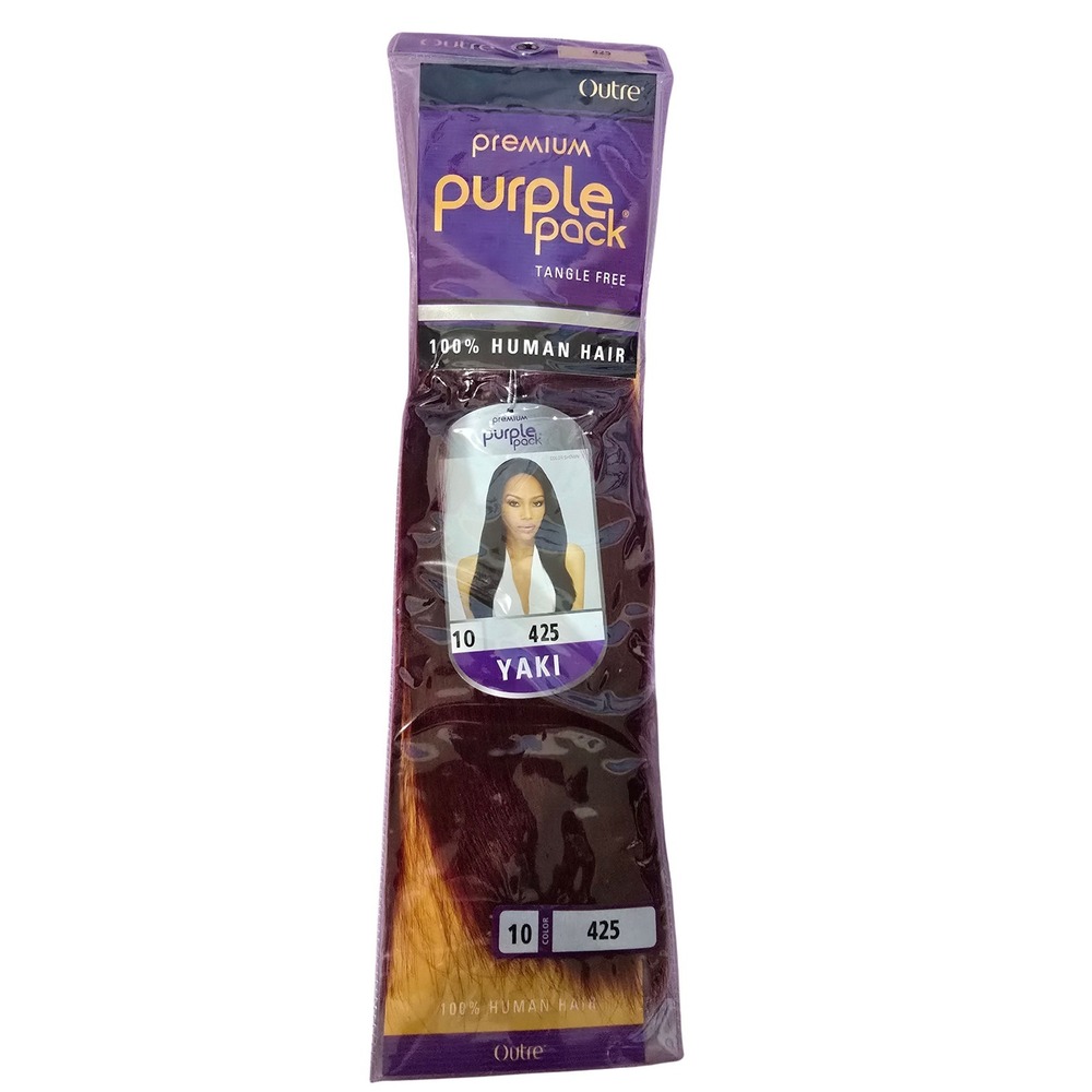 Outre Premium 100% Human Hair Weave Purple Pack Yaki 3 PACKS 10" Color #425